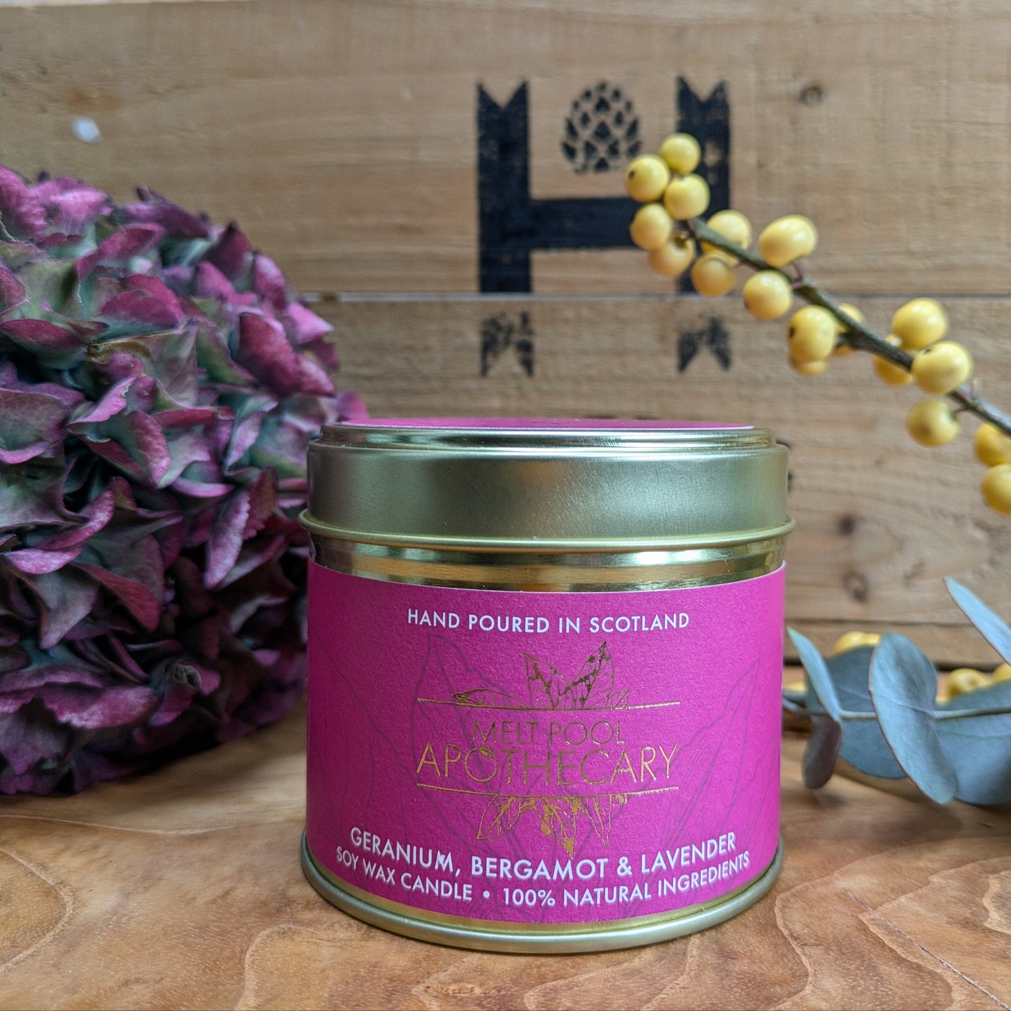 Geranium with Bergamot & Lavender - Large Gold Tin Candle